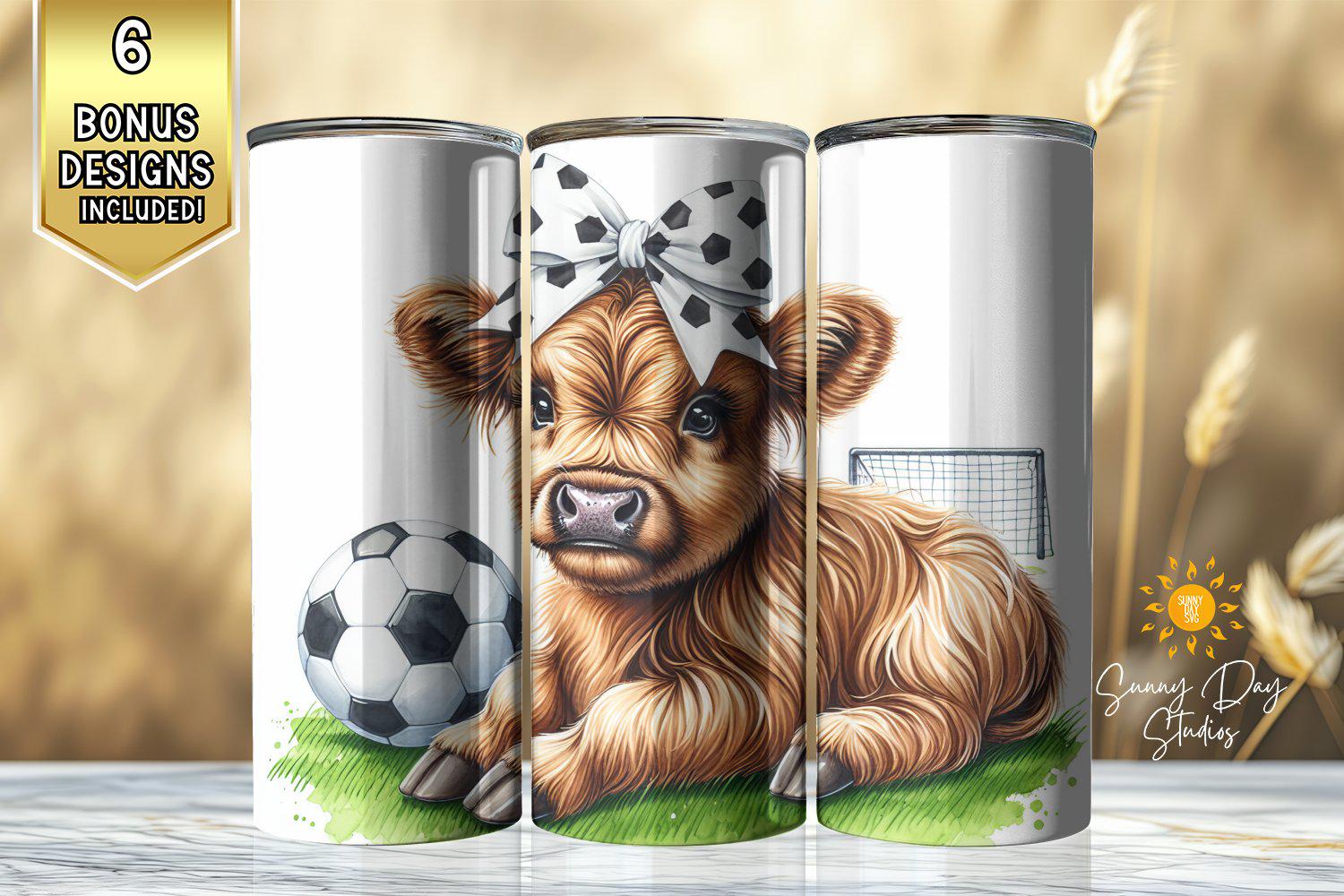 Soccer Girl Highland Cow Tumbler Wrap, 20oz Skinny Tumbler Wrap