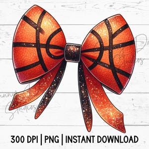 Noeud de basket-ball coquette PNG, sublimation de ruban girly pailleté, art numérique mignon sport pour femmes tendance, cadeau de fin de saison joueur ou entraîneur