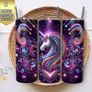 Magical Unicorn Tumbler Wrap, 20oz Skinny Tumbler PNG, Sublimation Design File, Commercial Use, Digital Art Download