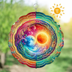 Sun And Moon Wind Spinner PNG, Colorful Celestial Sublimation Designs, DIY Garden Spinner Yard Art, Digital Windspinner Template, Ornaments