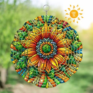 Mandala Garden Wind Spinner Design, Colorful Wind Spinner Art, Digital Download, Sunflower Sublimation PNG, Instant Download, Garden Decor