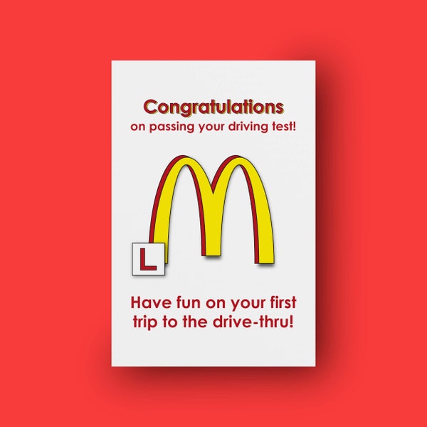 New driver card | Driving test | Congratulations on passing your driving test | McDonald's | Funny card | Big Mac | Driving test