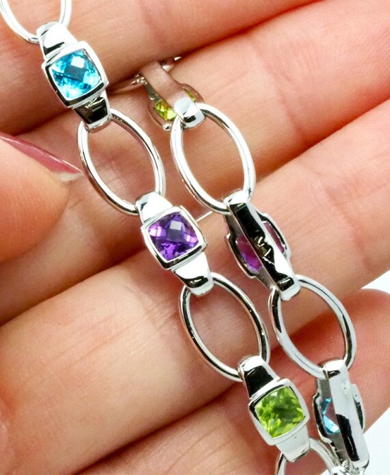 White Gold Bracelet . Assorted Gemstones Bracelet.