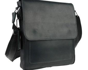 Mens leather shoulder bag, mens leather messenger bag, genuine leather bag black, birthday gift ideas, gift for him, crossbody bag black