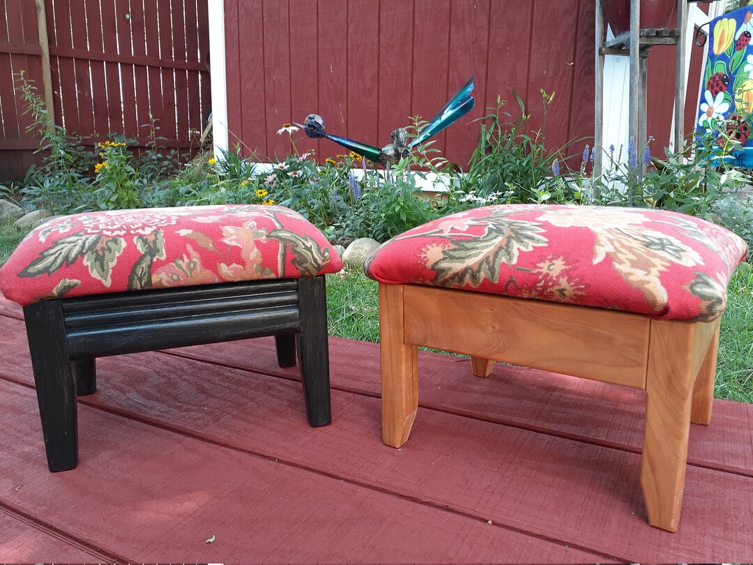 Upholstered Wooden Footstool With Storage From Reclaimed Wood Etsy