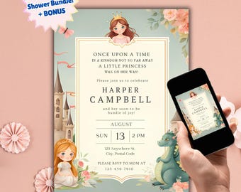 Enchanted Storybook Baby Shower Invitation Bundle: Fairytale Theme (Digital Download, Canva Template)