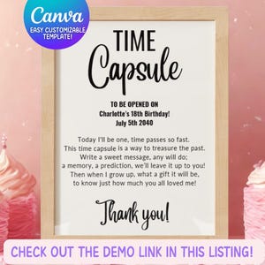 Placa de Cápsula do Tempo para Primeiro Aniversário, Convite de Aniversário, Pôster de Cápsula do Tempo, Tema de Aniversário Moderno, Ideia de Cápsula do Tempo para Aniversário