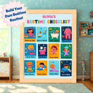 Bedtime Routine Checklist for Kids | Printable Toddler Chart | Editable Visual Sleep Guide | Customizable Template