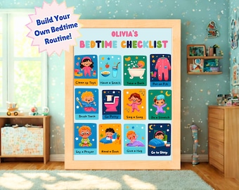 Bedtime Routine Checklist for Kids | Printable Toddler Chart | Editable Visual Sleep Guide | Customizable Template