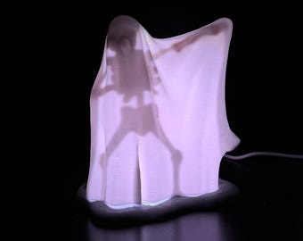 Skeleton and Ghost 2-in-1 Halloween Decoration - Multicolour Lights, Spooky, Gothic