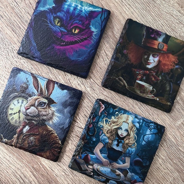 Alice in Wonderland Slate Coasters - Set of 4