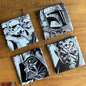 Star Wars Slate Coasters – Drink Coaster Set, Gift for Star Wars Fans, Geeky Home Decor, Sci-Fi Tableware
