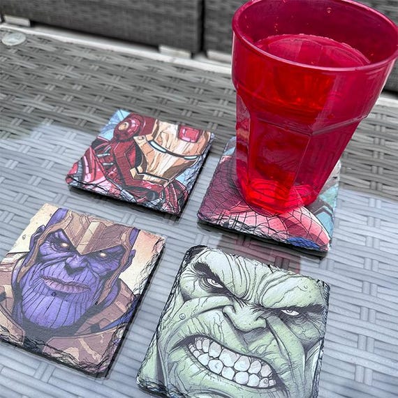 Marvel Slate Coasters - Super Hero, Iron man, Hulk, Thanos, Spiderman, Home Decor