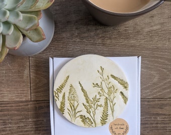 Wildflower clay coaster, clay coaster, birthday gift, mothers day gift, coaster, wildflowers