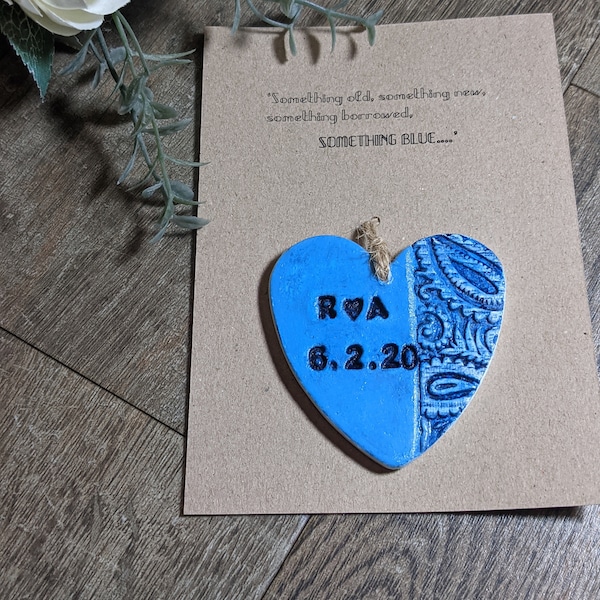 Quelque chose de bleu personnalisé, Date et initiales, Souvenir de mariage, Ornement de bouquet