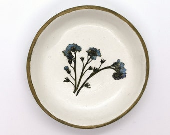 Handmade Forget-Me-Not Trinket Dish, Air Dry Clay Jewelry Storage