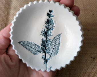 Wildflower imprinted jewellery dish in teal