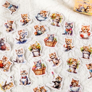 46 Pcs Lovely Kitten Gloss Surface Paper Stickers 23 Different Patterns * 2 Pcs // Seal Stickers Journal Deco Scrapbooking Stickers