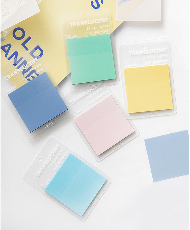 Mini Sticky Notes Light Color Coloured Transparent Sticky Notes 5cm * 5cm 50 Sheets // Small Size ...