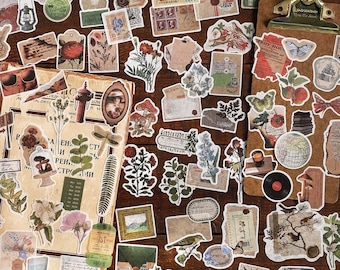 100 Pcs Small Washi Stickers Die-cut Style 100 Different Designs * 1 Pcs // Pink, Blue, Brown Colour Nature Pattern Scrapbook Stickers Pack
