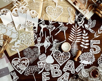 Last Chance! 10 Pcs Decorative Paper Cutting Pack // Hollow-Carved Decorative Paper // Junk Journal Decorative Paper Card Making Decor Paper