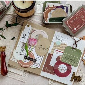 150 Pcs Small Decorative Paper Pack With A Tin Box // 3 Different Types of Paper // Vintage Style Small Junk Journal Paper Decor