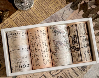 4 Rolls 7.5cm Wide Washi Tape Set Vintage Style Vintage Designs 2 Meters Long // Journal Decoration, Gift Packing Washi Tapes Set