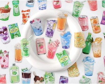 10 Pcs Summer Drink Theme PET Plastic Stickers Pack // 10 Different Designs * 1 Pcs // Colourful Plastic Die-cut Stickers // Summer Limited