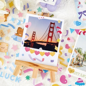 One Sheet Cute Paper Sticker Sheets/Ribbon, Bear, Heart Pattern Stickers Easily Tear Off/PaperStickers Sheet Size 12cm*18cm/Confetti Ribbon