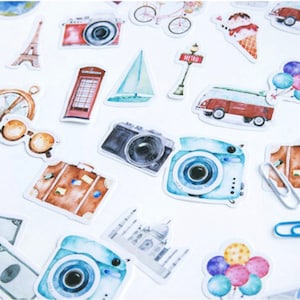 46 Pcs Travel Theme Gloss Surface Paper Stickers 23 Different Patterns * 2 Pcs // Seal Stickers Journal Deco Scrapbooking Stickers