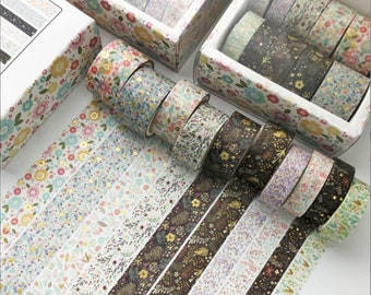 Washi Tapes 10 Rolls Set With Different Sizes & Gilding Patterns // Journal Decoration, Gift Packing Washi Tapes Set