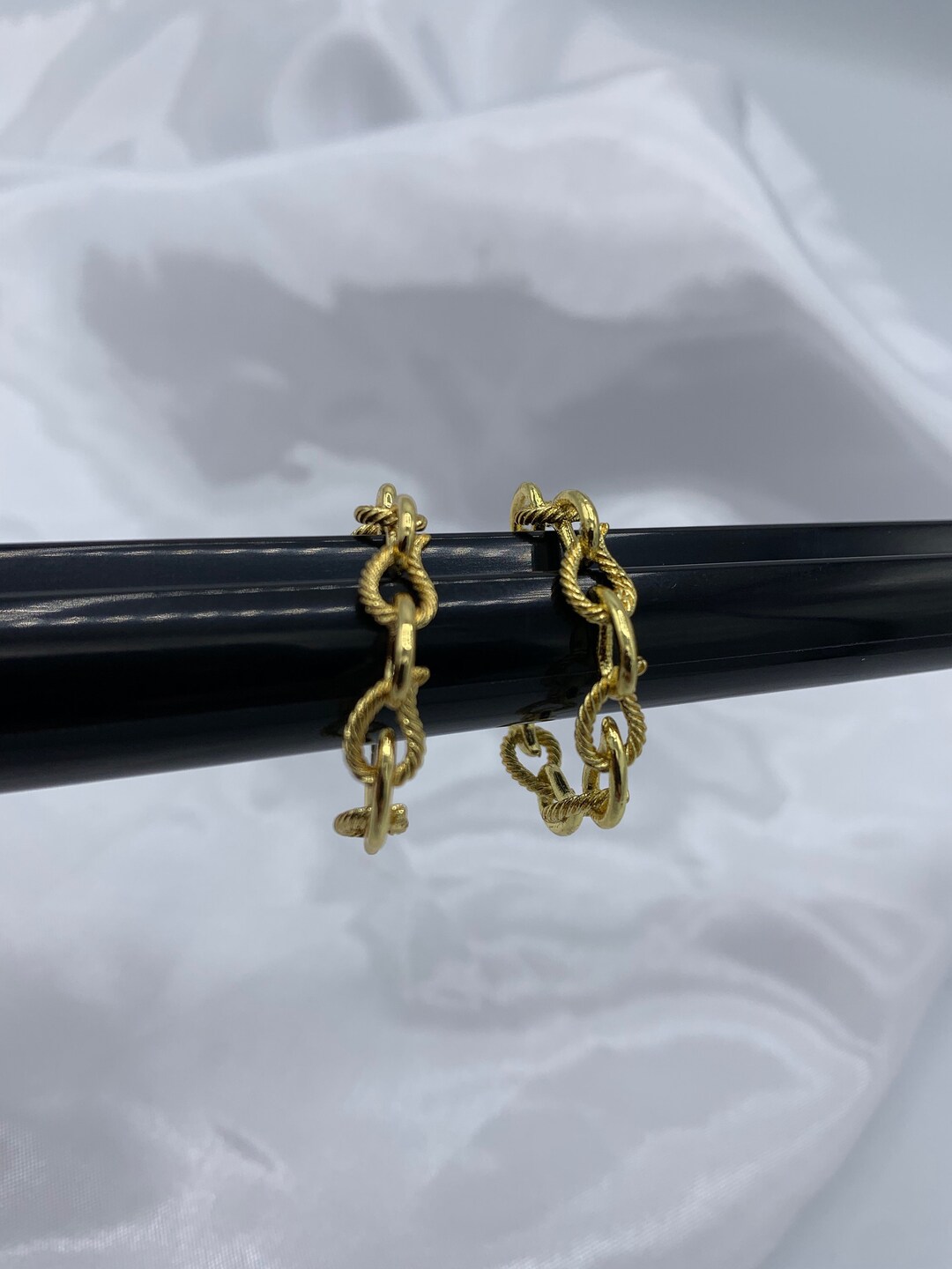 Chain Link 10KT Gold Plated Hoop Earrings With Twisted Link - Etsy