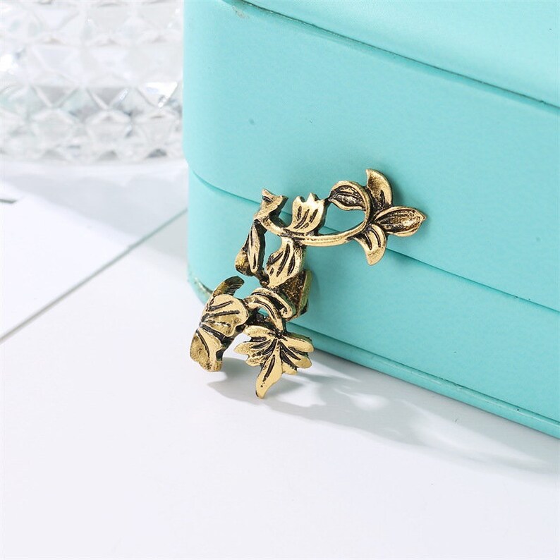 Metal Leaves Single Ear Cuff Antique Ear Cuff Silver Cuff Etsy