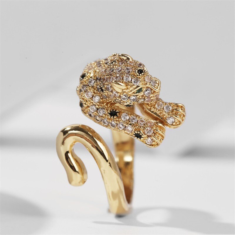 Sparkling Leopard Wrap Ring Inlaid Zirconium Leopard Open Etsy