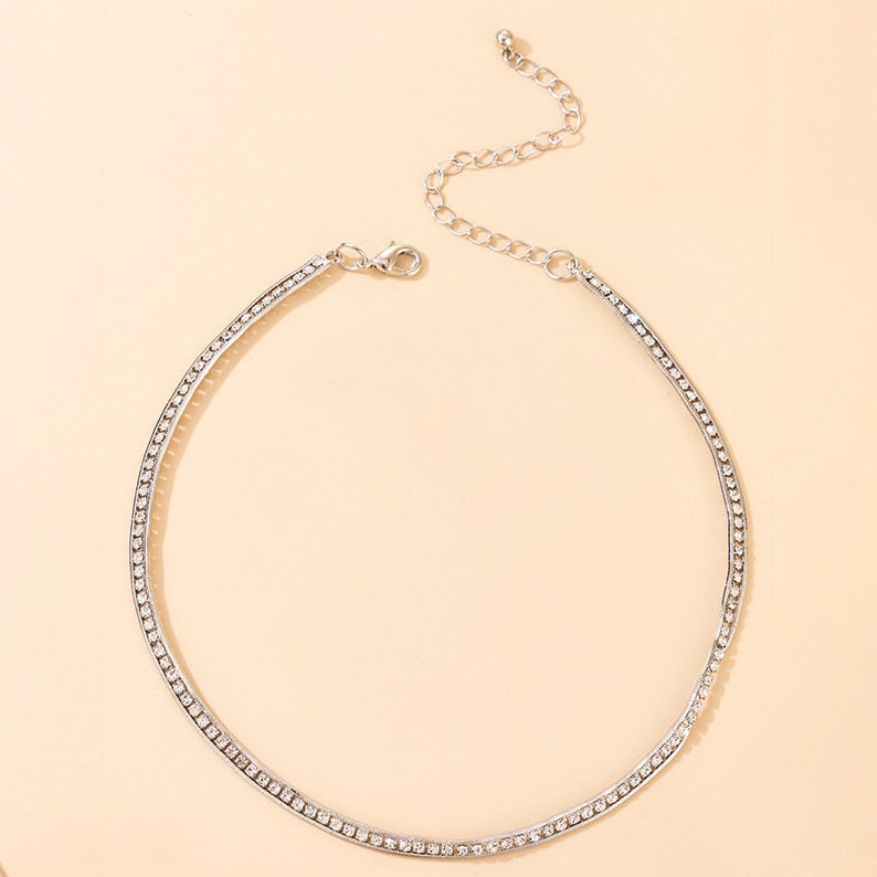 Silver Multi Strand Tennis Necklace Dainty Layered Necklace Etsy