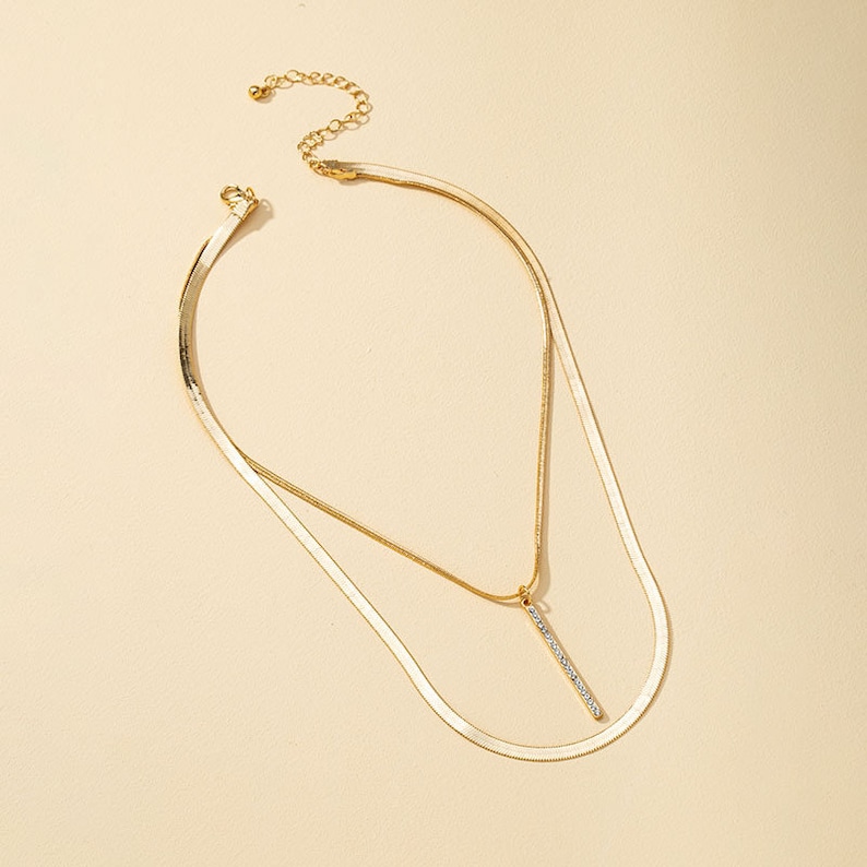 Classy Multi Strand One Clasp Tassel Pendant Herringbone Necklace Simple Layer Herringbone Necklace