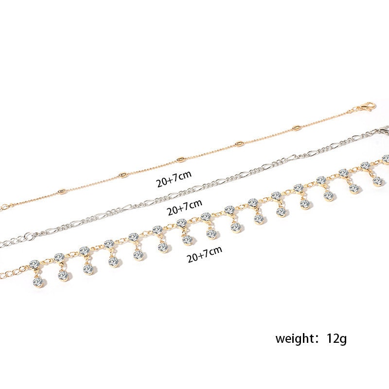 Sparkling CZ 3 Piece Anklet Set Gold Bead Anklet Silver | Etsy