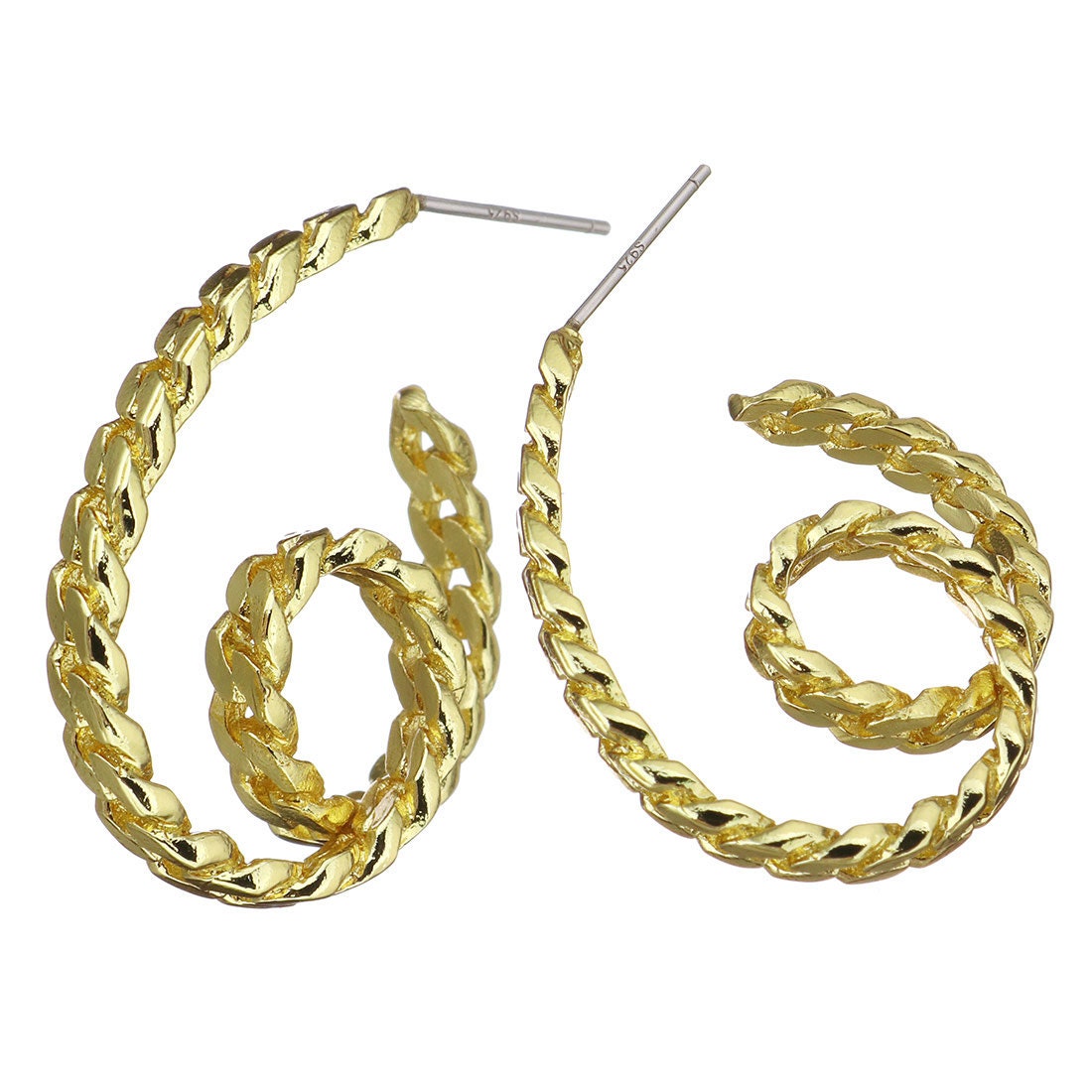 Spiral Chain 10KT Gold Plated Hoop Earrings Chain Link Etsy
