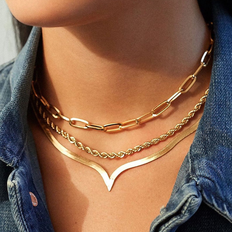 Arrow Point Herringbone Necklace Rope Necklace Paperclip Necklace