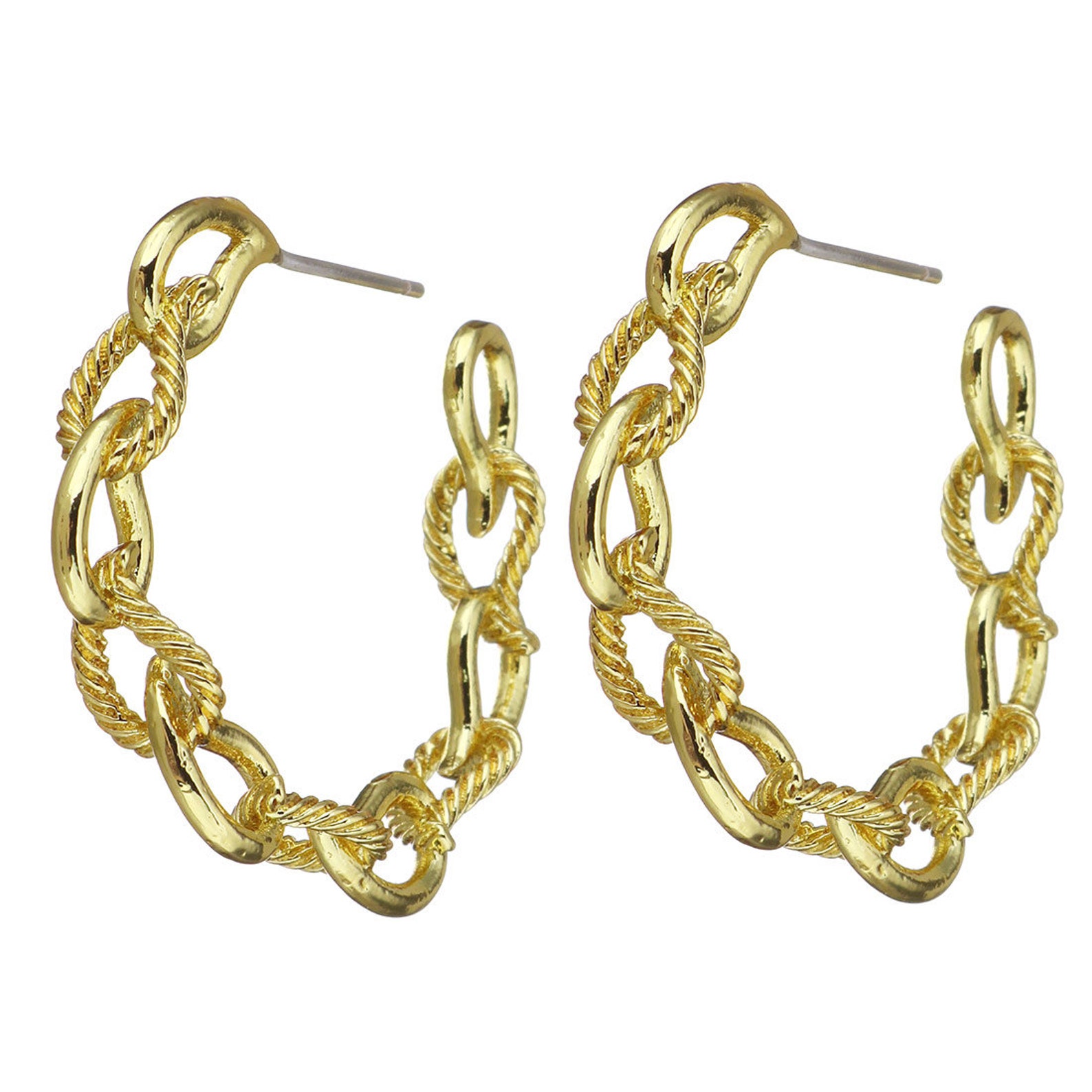 Chain Link 10KT Gold Plated Hoop Earrings With Twisted Link Etsy