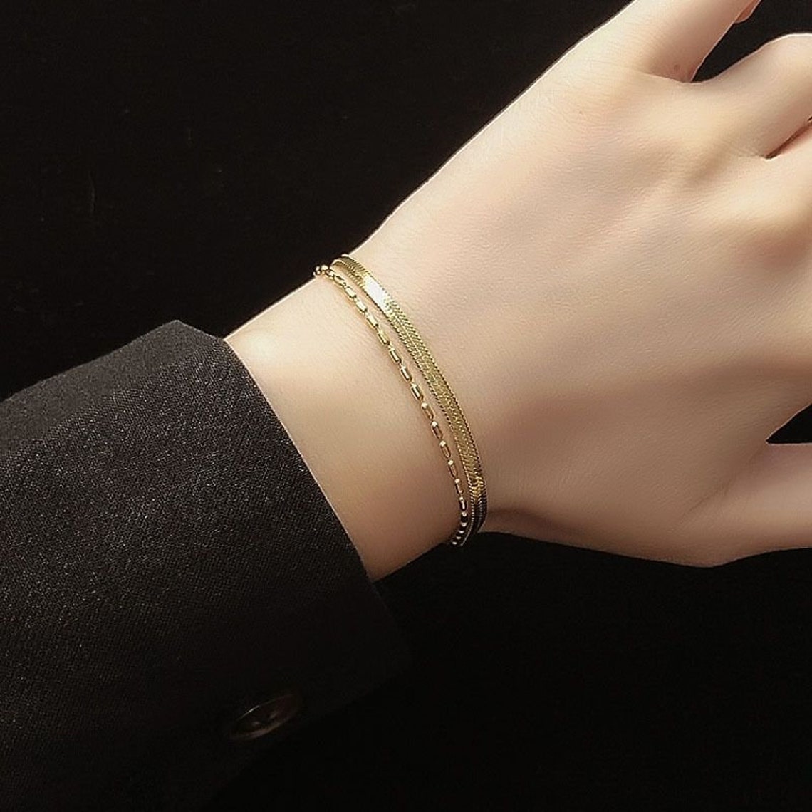 Dainty Gold Rice Bead Layer BraceletHerringbone Bracelet Etsy