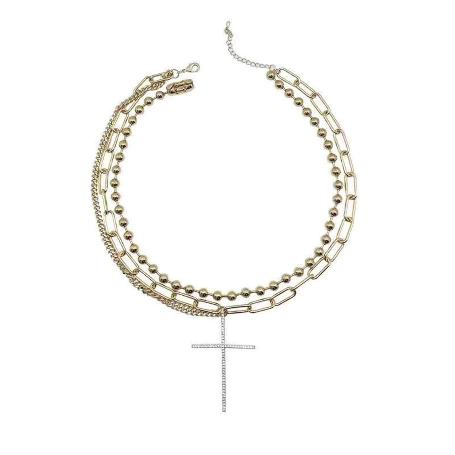 Sparkling Multi Strand Thin Cross Necklace Large Thin Cross Etsy