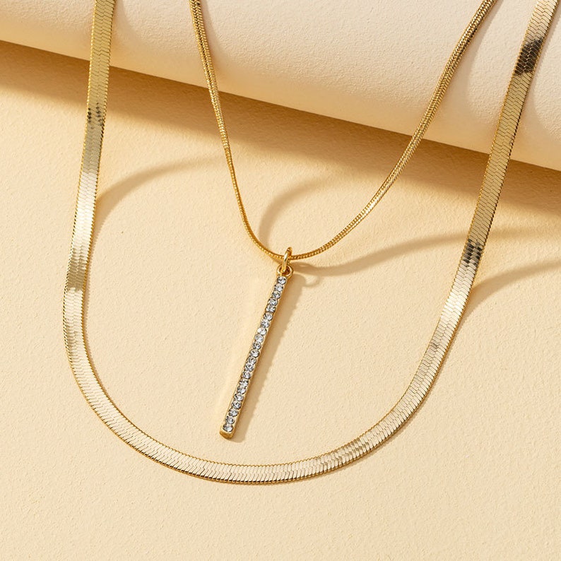 Classy Multi Strand One Clasp Tassel Pendant Herringbone Necklace Simple Layer Herringbone Necklace