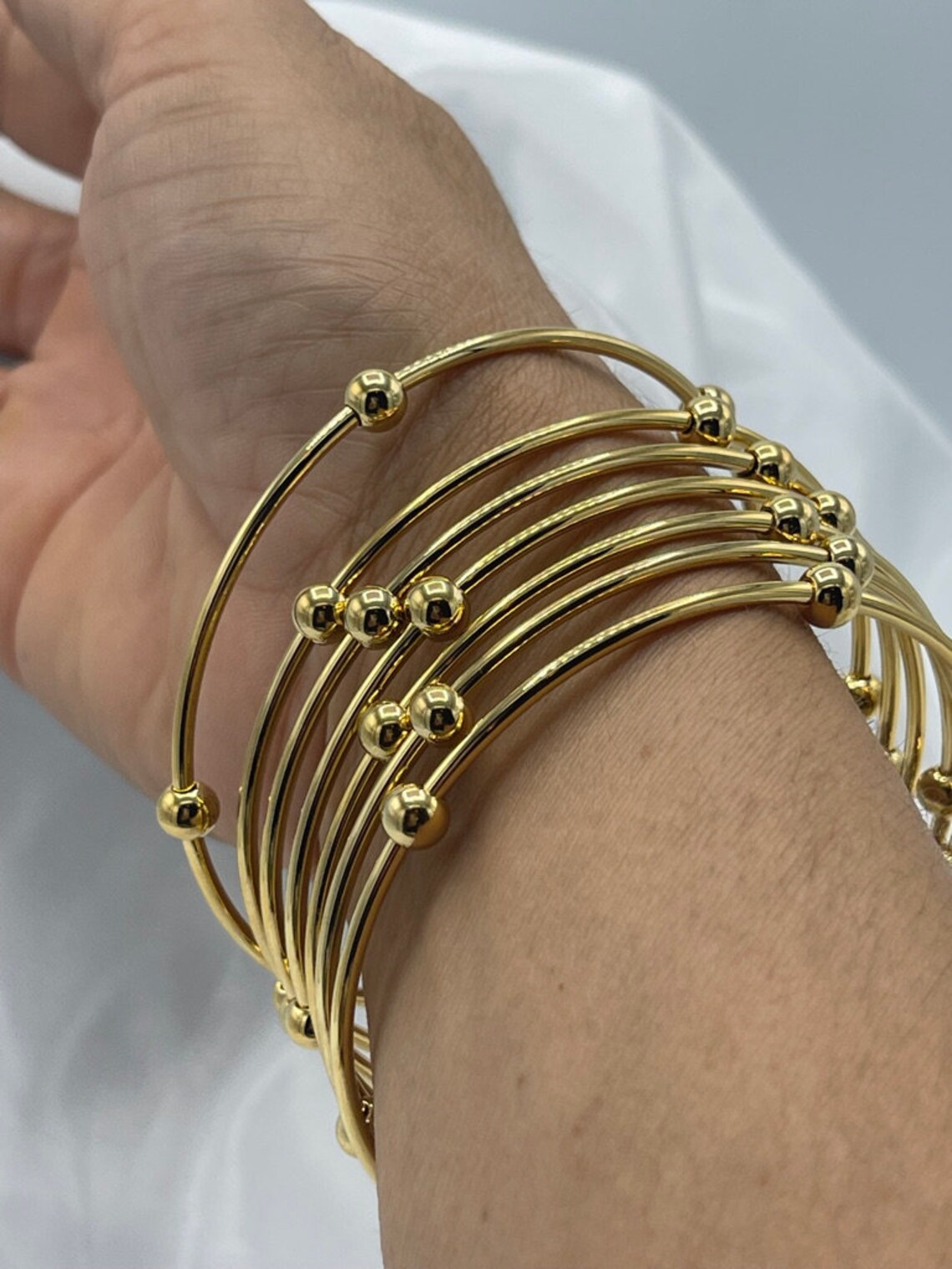 Gold Filled 7 Piece Set Ball Bangle Silver Ball Bangle Set | Etsy