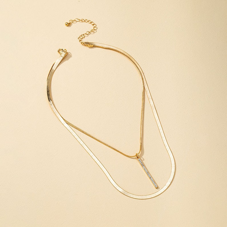 Classy Multi Strand One Clasp Tassel Pendant Herringbone Necklace Simple Layer Herringbone Necklace