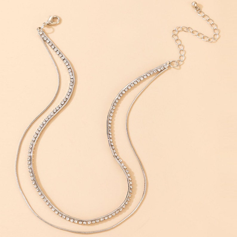 Silver Multi Strand Tennis Necklace Dainty Layered Necklace Etsy