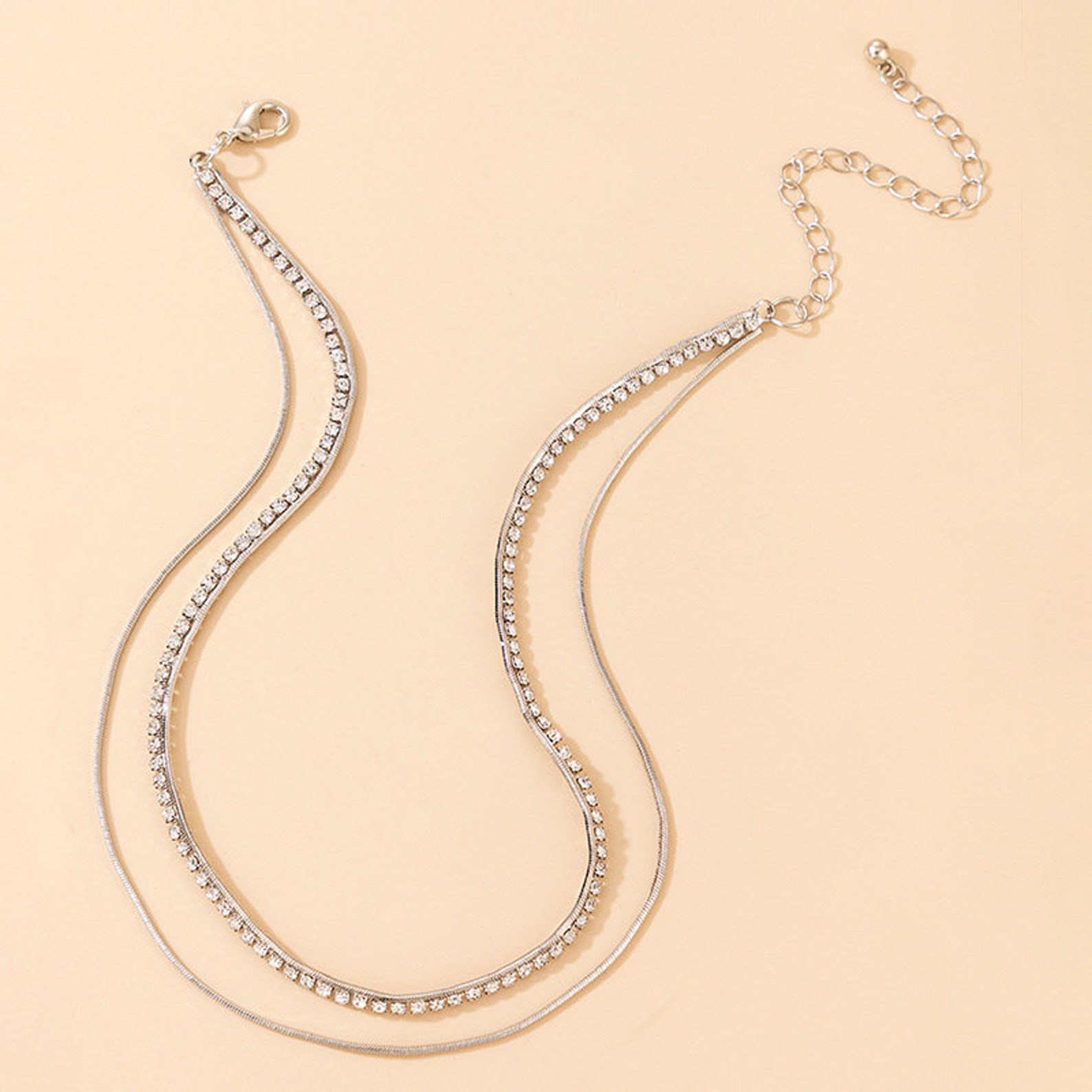 Silver Multi Strand Tennis Necklace Dainty Layered Necklace Etsy