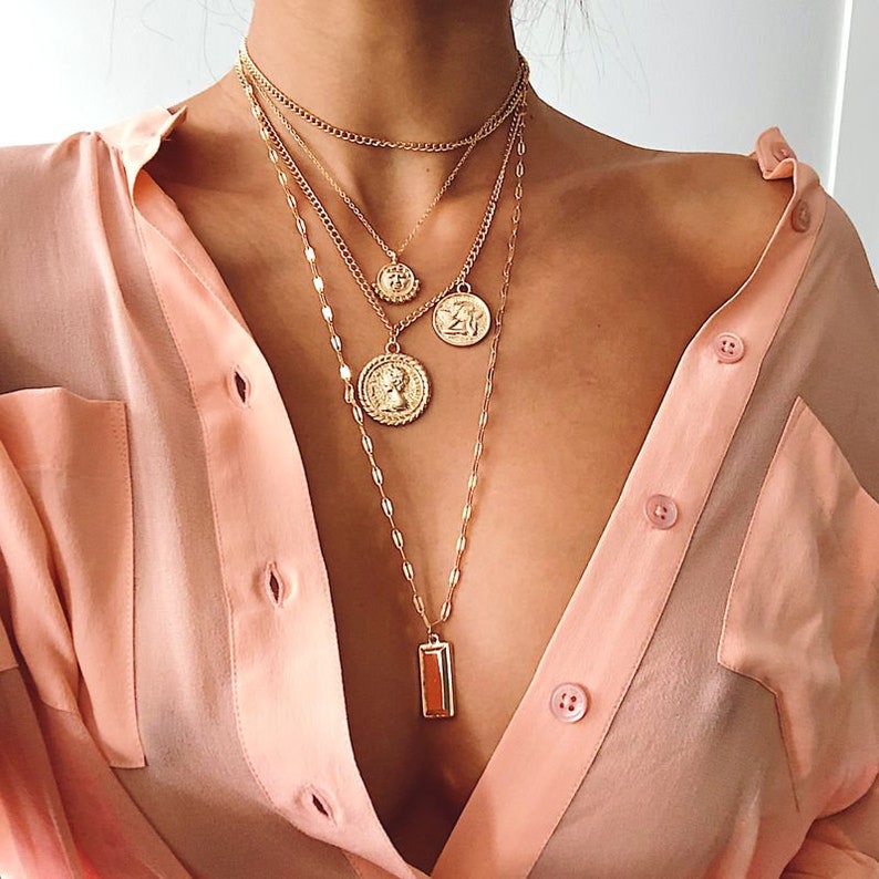 Multi layered coin necklace Clearance