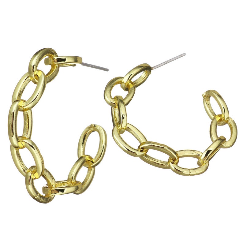 Chain Link 10KT Gold Plated Hoop Earrings Chain Link Etsy