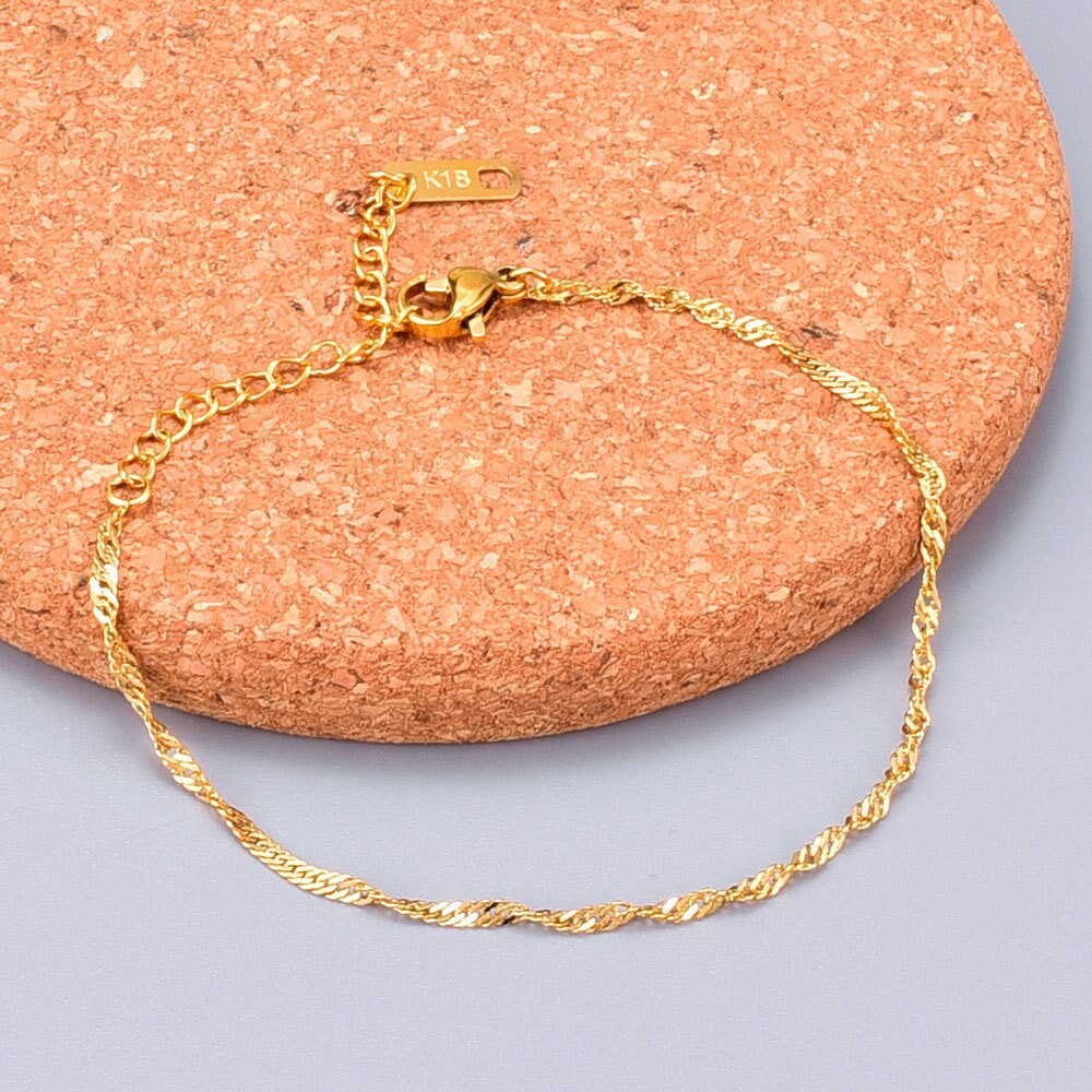 Dainty Gold Filled Singapore Chain Bracelet Twisted Chain Etsy